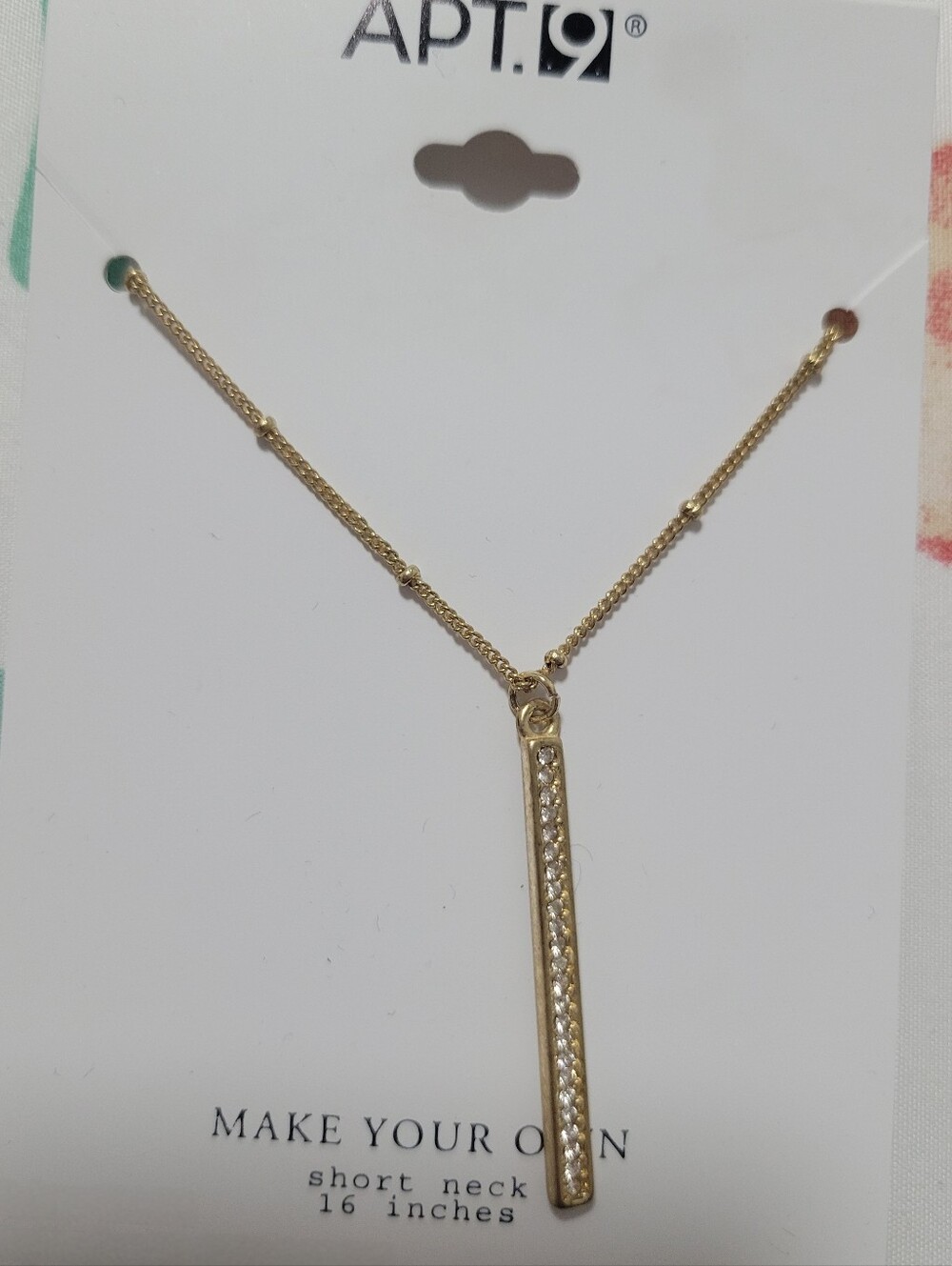 Apt. 9 Gold Bar Pendant Necklace with Clear Crystals.